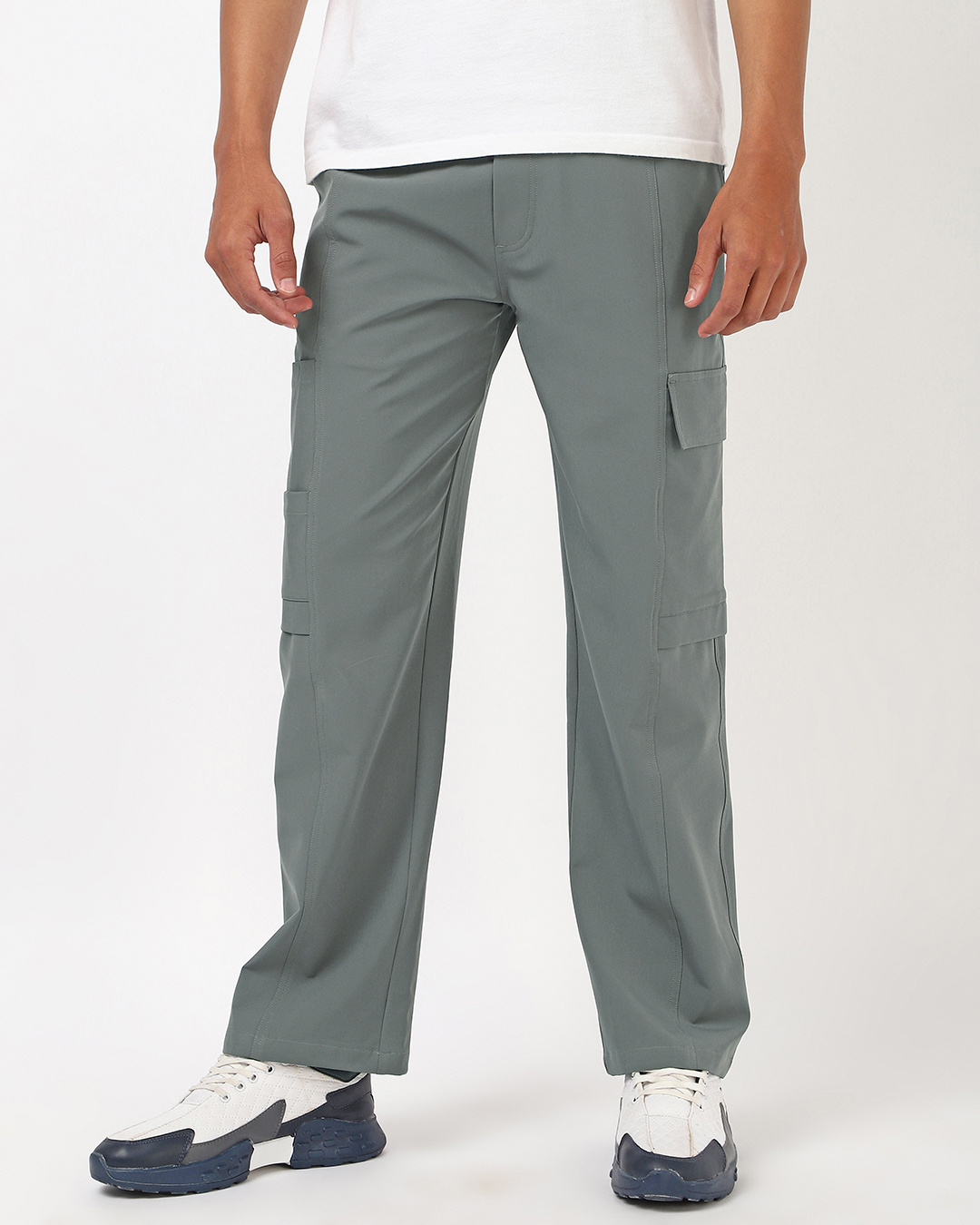 Shop Men's Light Grey Oversized Cargo Pants-Back