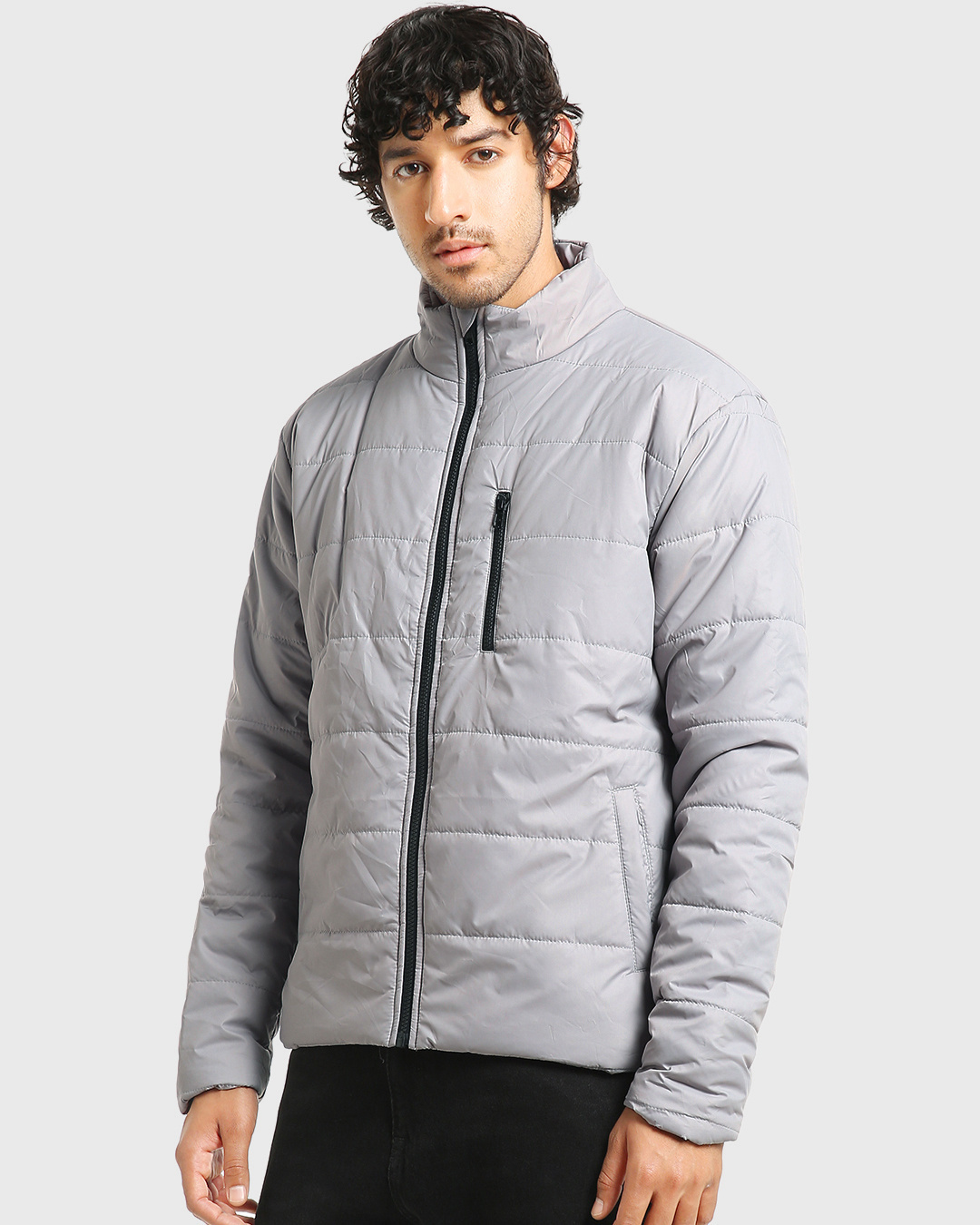 Shop Men's Light Grey Oversized Puffer Jacket-Back