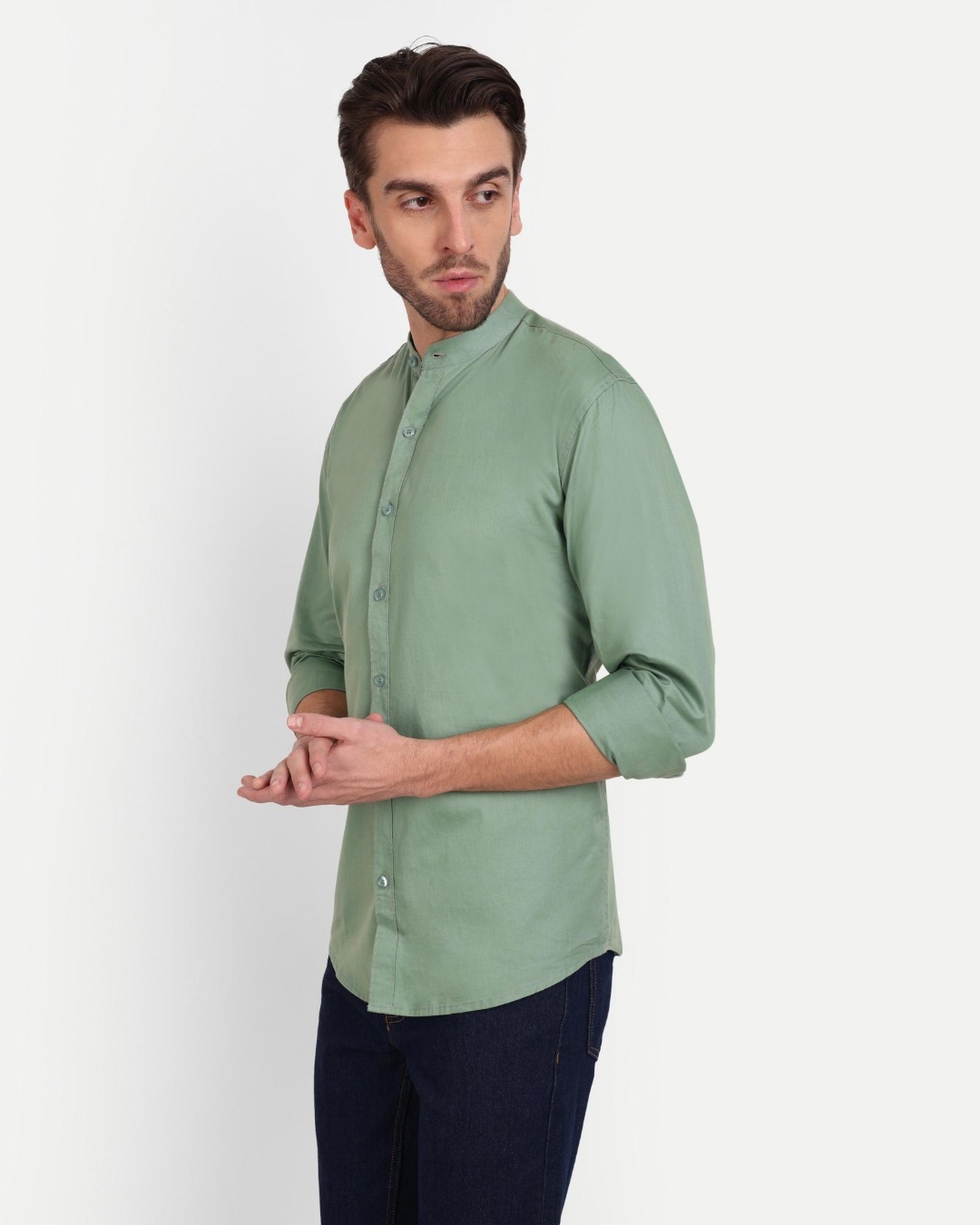 Shop Men's Light Teal Slim Fit Shirt-Back
