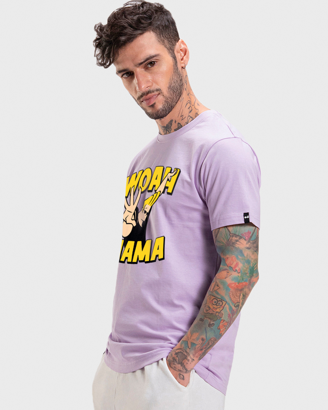 Shop Men's Lilac Bloom Woah Mama Graphic Printed T-shirt-Back