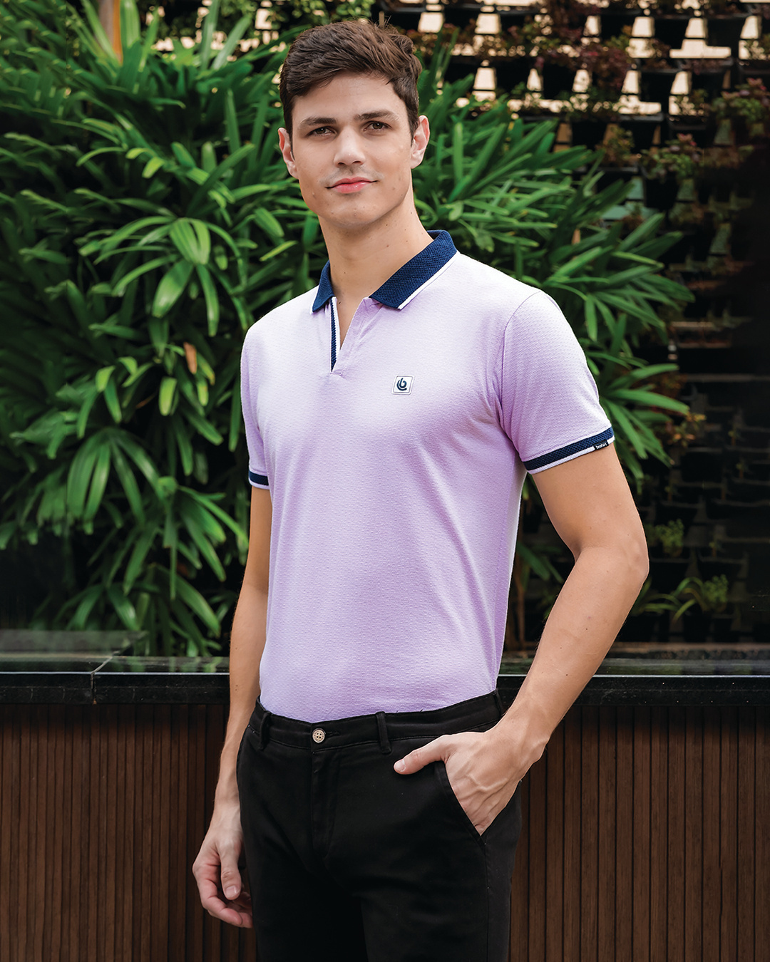 Shop Men's Lilac Polo T-shirt-Back