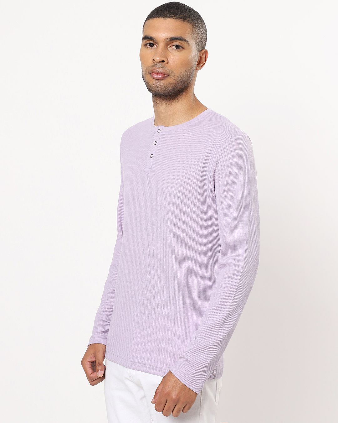 Shop Men's Lilac Waffle Henley T-shirt-Back