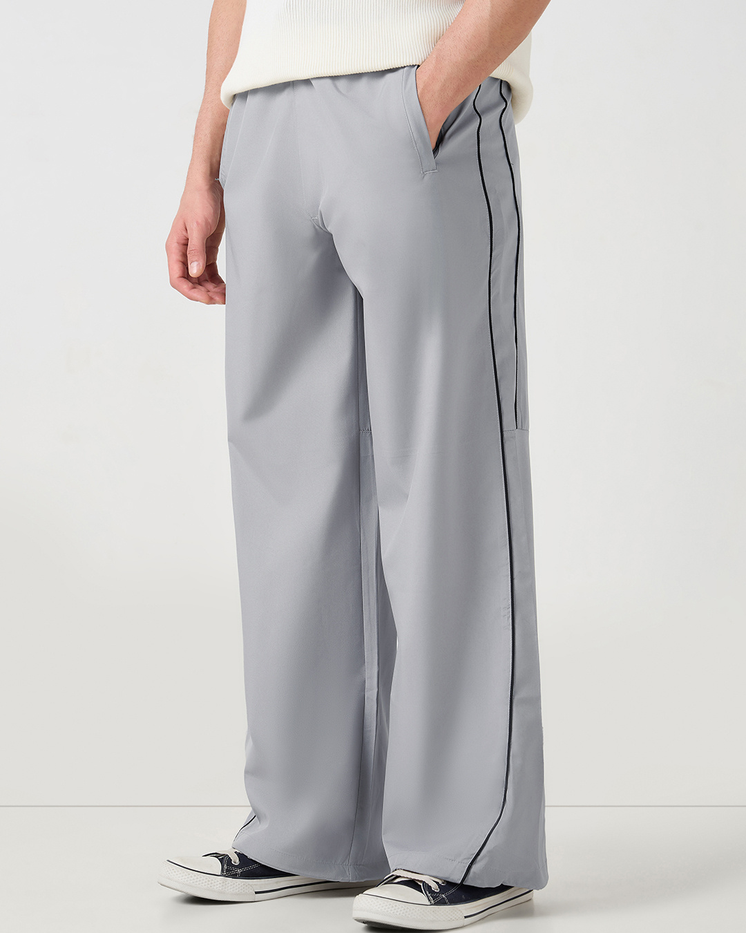 Shop Men's Lime Stone Grey Oversized Parachute Pants-Back
