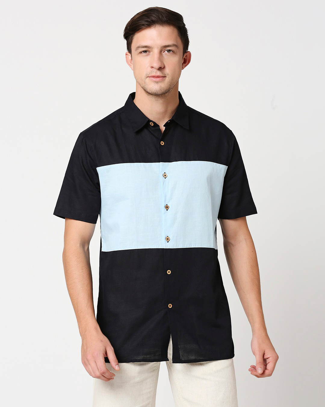 Shop Men's Blue Color Block Shirt-Back