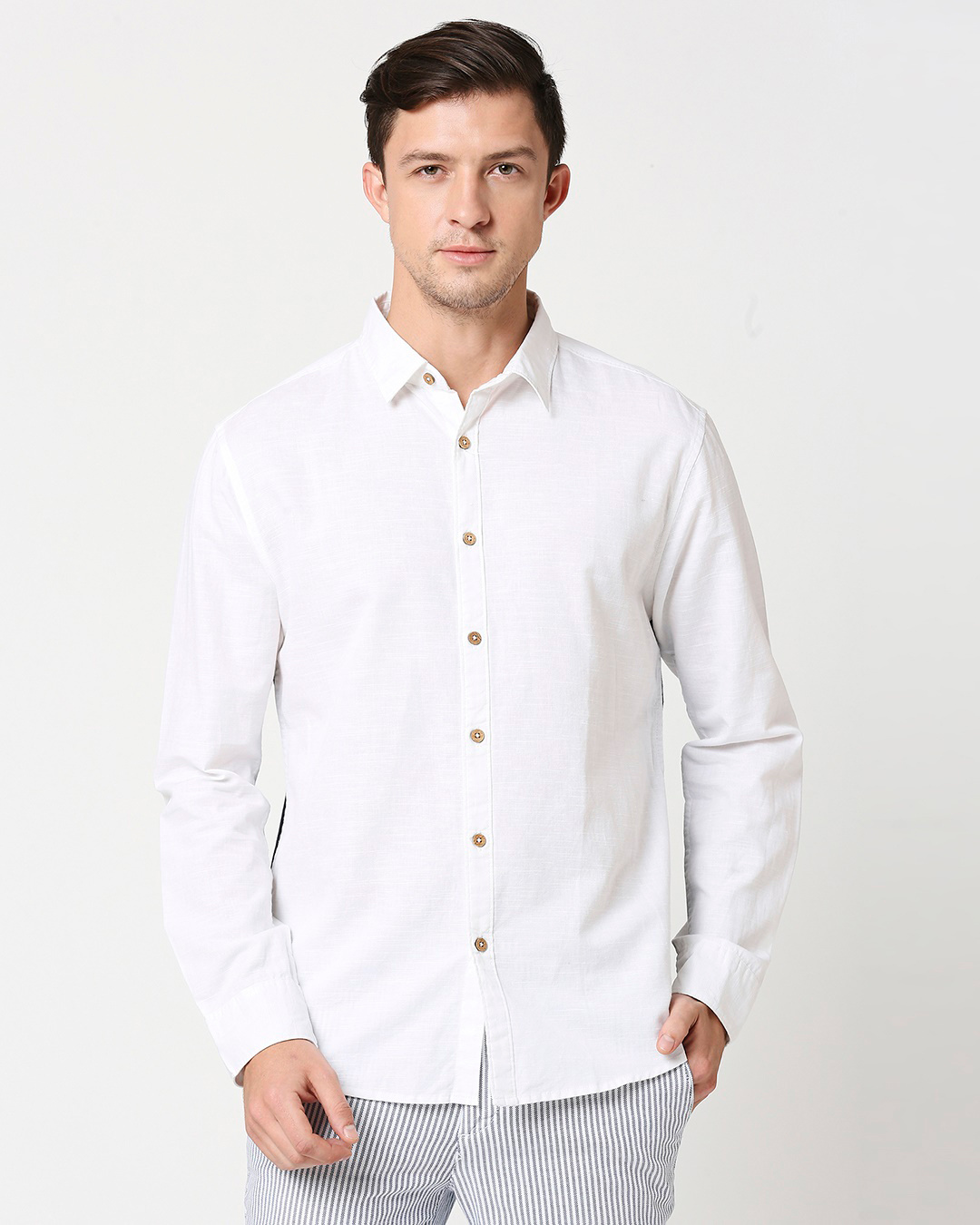 Shop Men's Linen Contrast Full Sleeves Shirt-Back