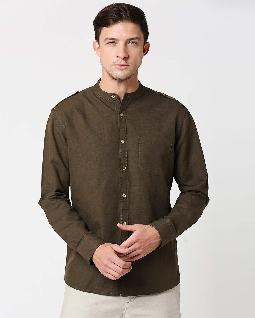 Shop Men's Olive Shirt-Back