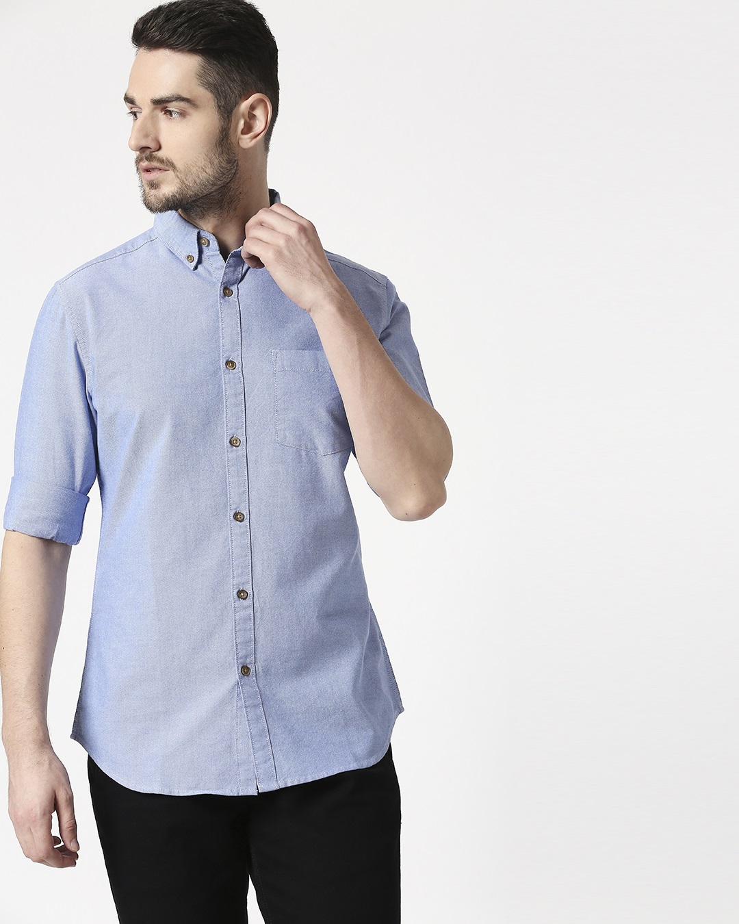 Buy Men's Lt Blue Slim Fit Casual Oxford Shirt Online at Bewakoof
