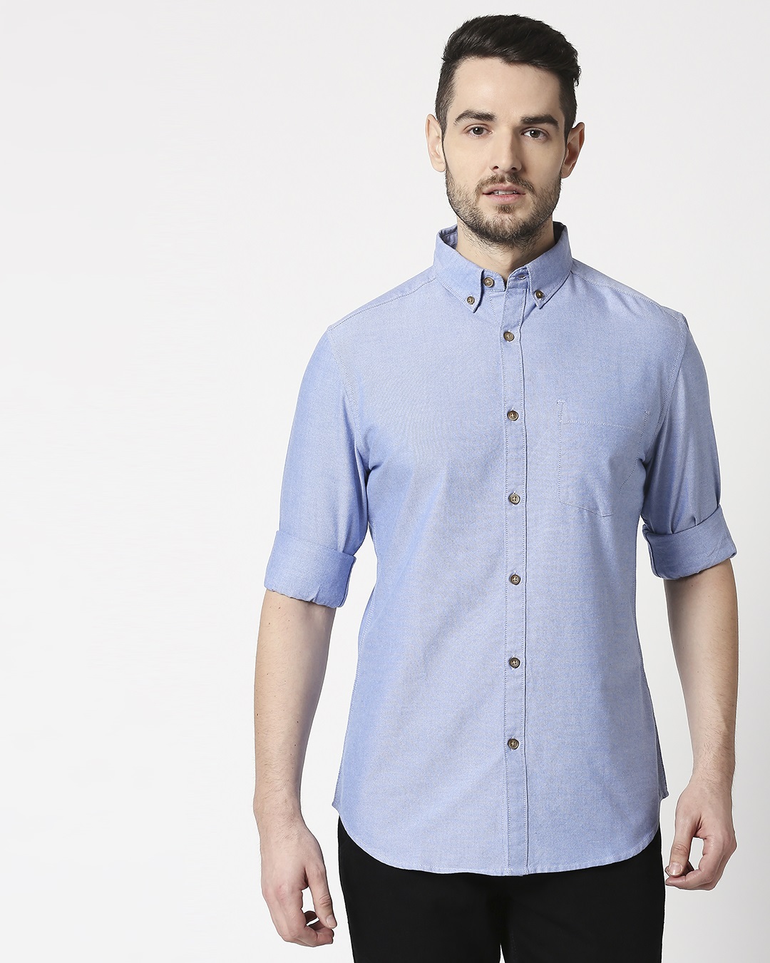 Shop Men's Lt Blue Slim Fit Casual Oxford Shirt-Back