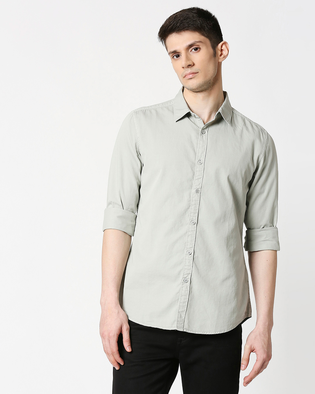 Shop Men's Lt Grey Casual Slim Fit Over Dyed Shirt-Back