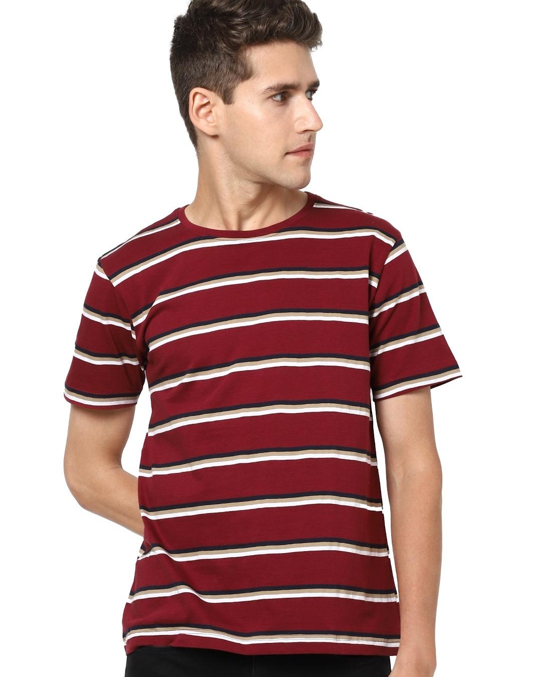 Buy Men's Maroon Striped T-shirt Online at Bewakoof