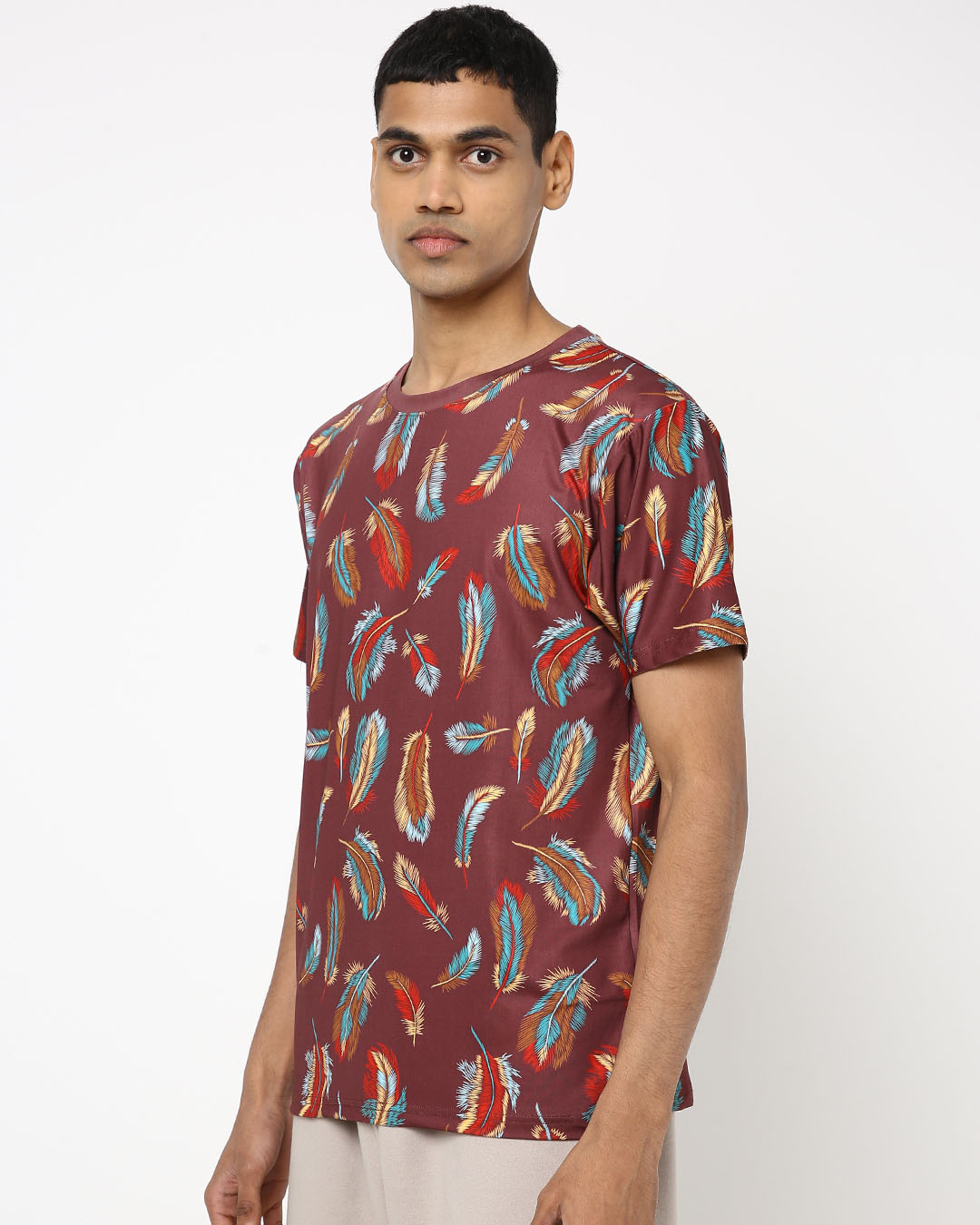 Shop Men's Maroon All Over Feather Printed T-shirt-Back