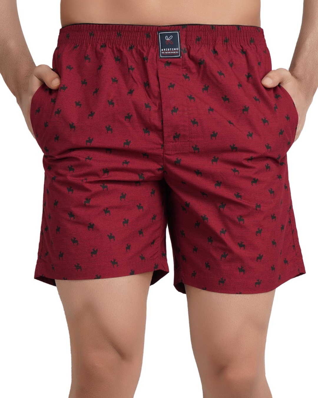 Maroon - Sanganeri Block Printed Cotton Unisex Boxer/Shorts