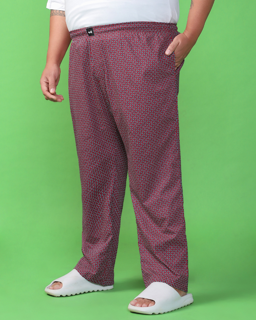 Shop Men's Maroon All Over Printed Plus Size Pyjamas-Back
