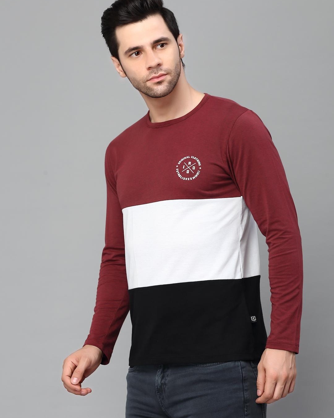 Shop Men's Maroon and Black Color Block Slim Fit T-shirt-Back