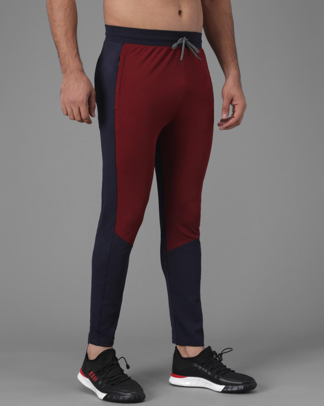 Shop Men's Maroon & Blue Color Block Relaxed Fit Track Pants-Back
