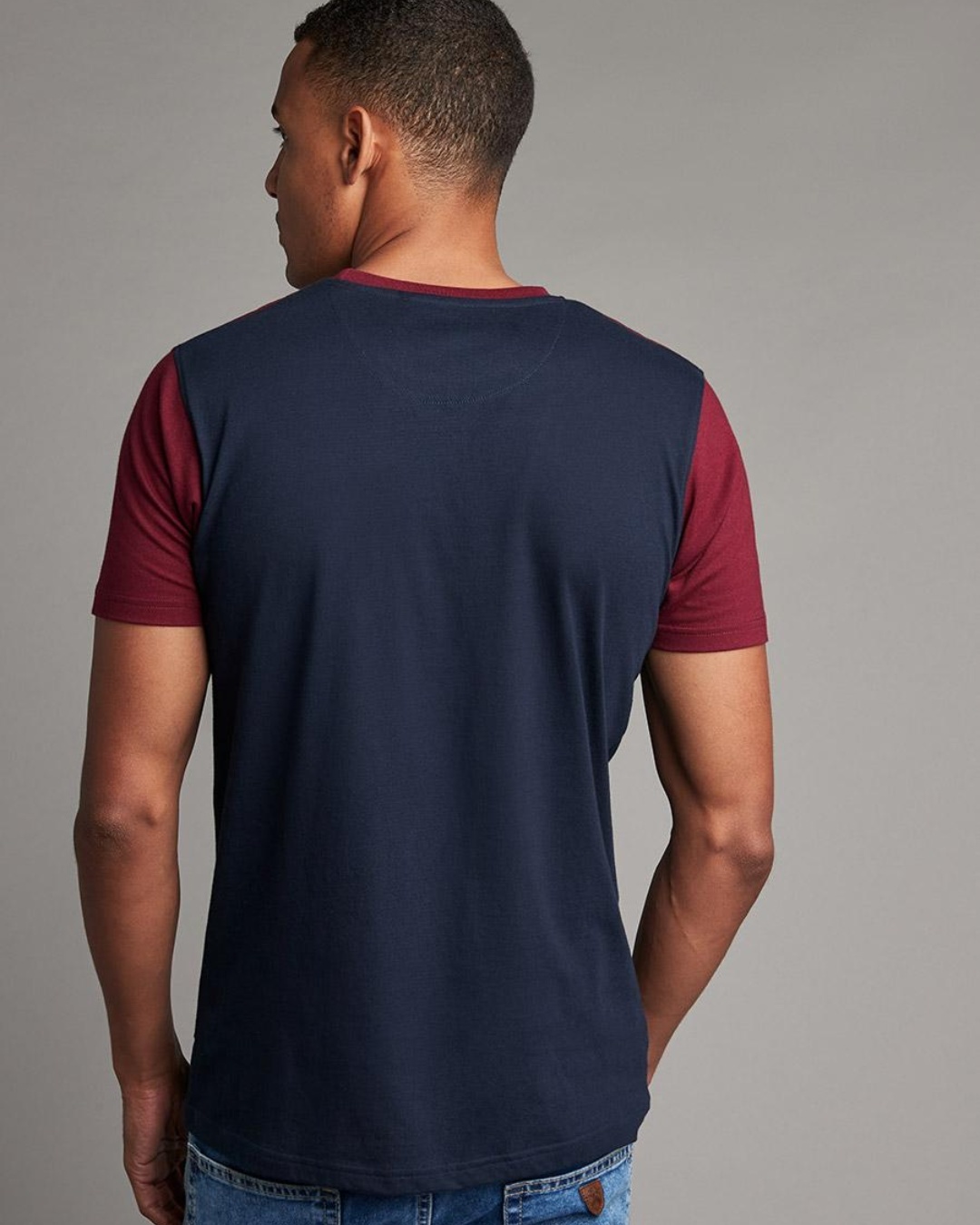 Shop Men's Maroon & Blue Color Block T-shirt-Back