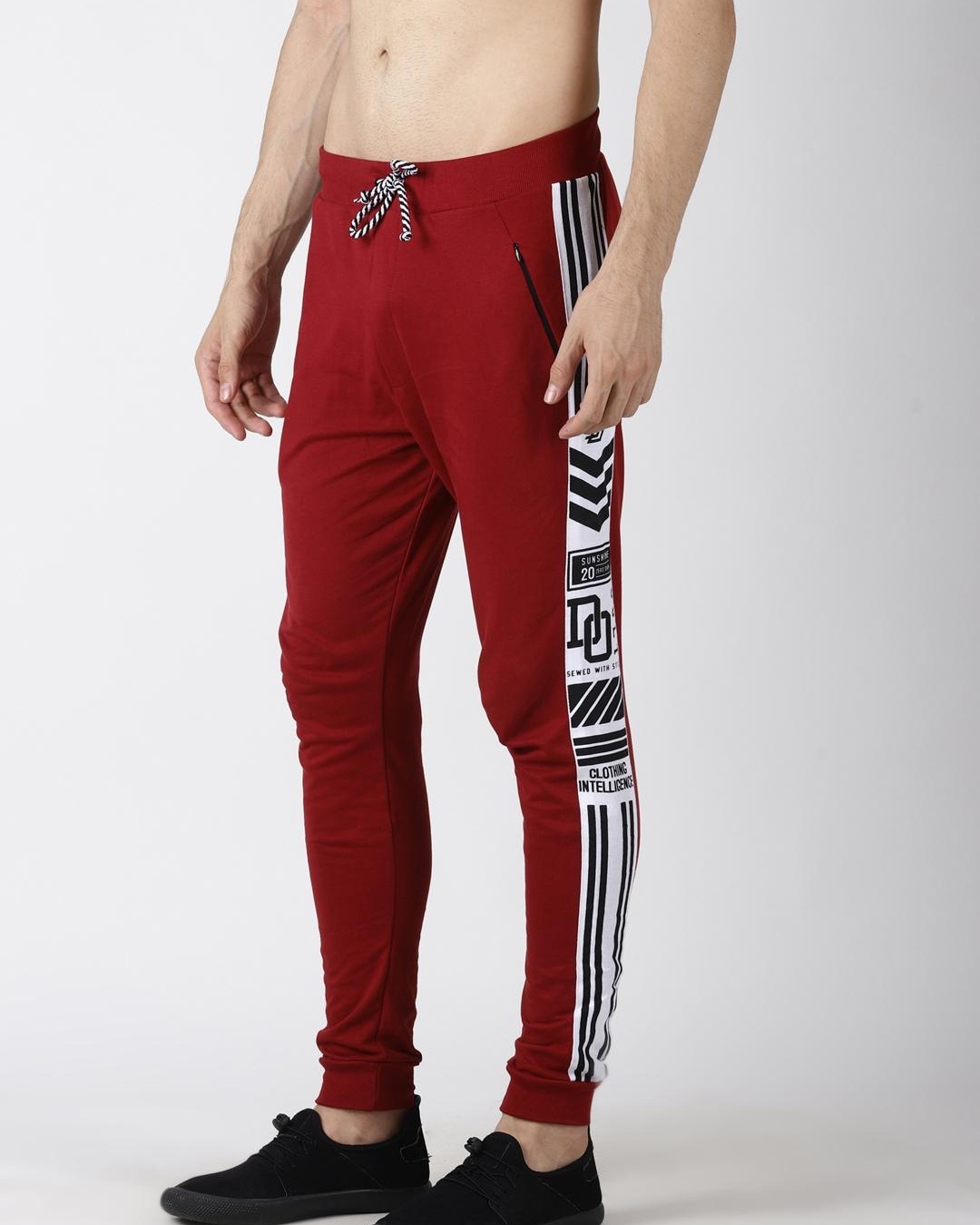 Shop Men's Maroon Color Block Joggers-Back