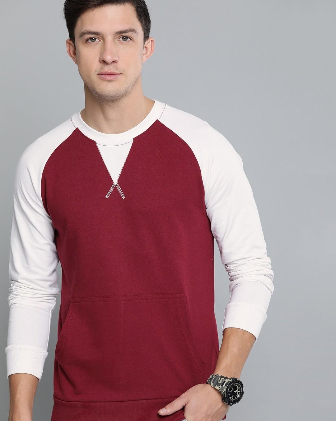 Buy Men's Maroon Color Block Sweatshirt for Men Maroon Online at Bewakoof