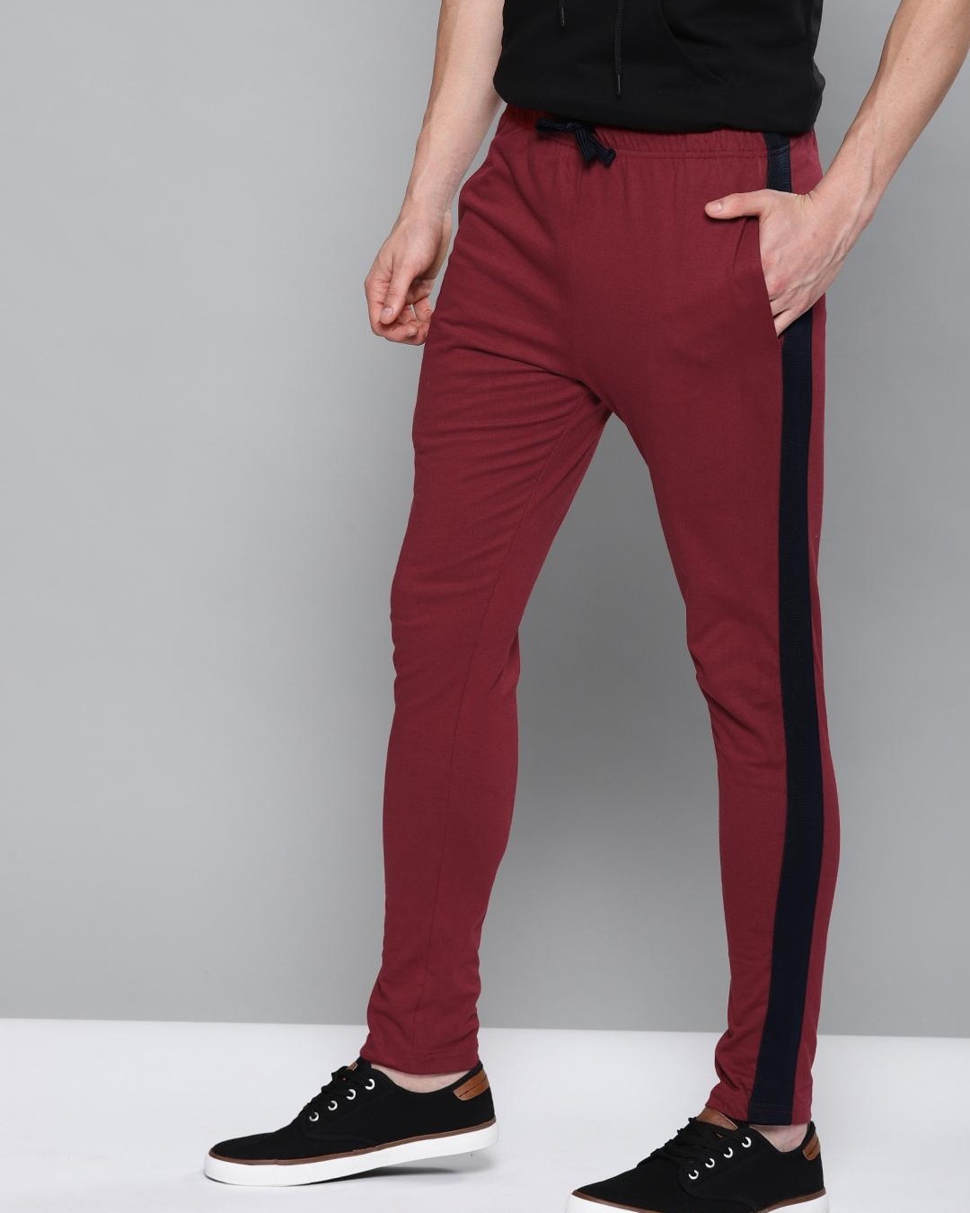 Buy Men's Maroon Color Block Track Pants for Men Maroon Online at Bewakoof