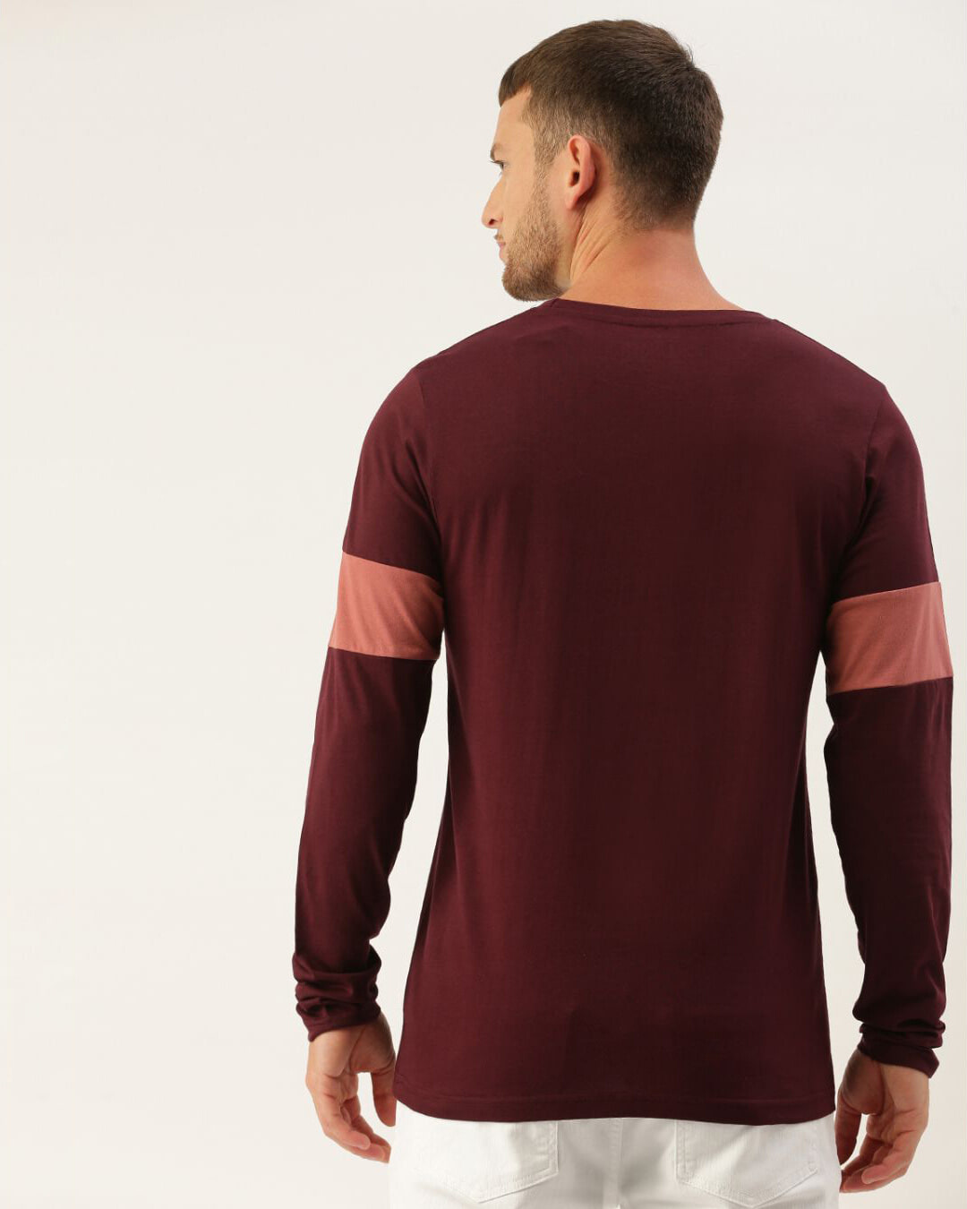 Shop Men's Maroon Color Block Slim Fit T-shirt-Back