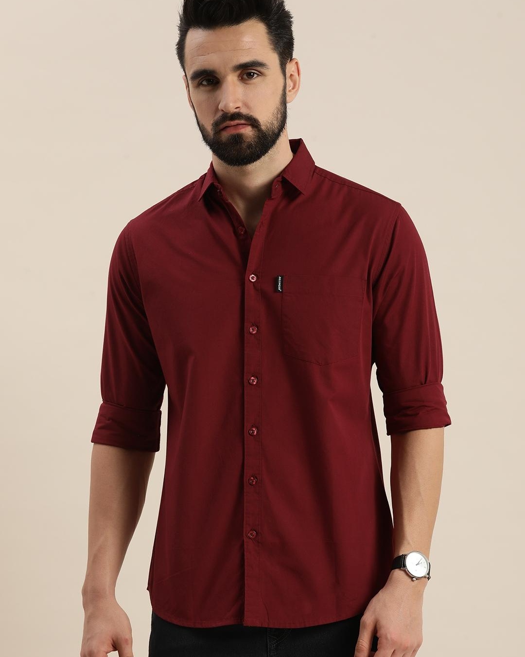 Buy Men's Maroon Cotton Shirt Online at Bewakoof