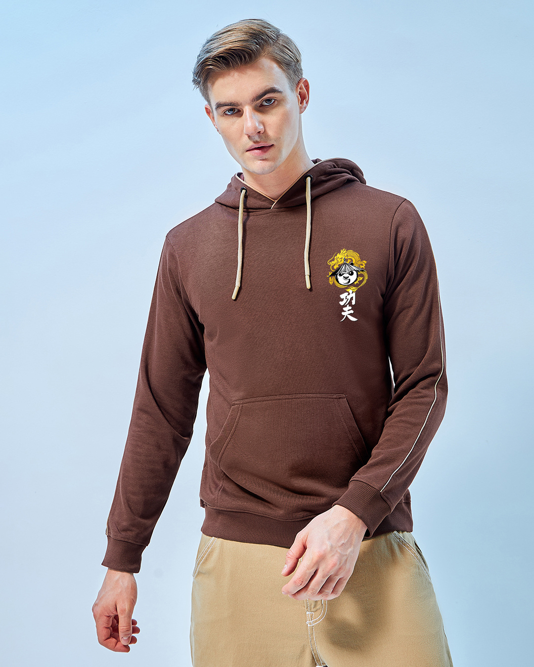 Shop Men's Brown Dragon Warrior Graphic Printed  Hoodies-Back