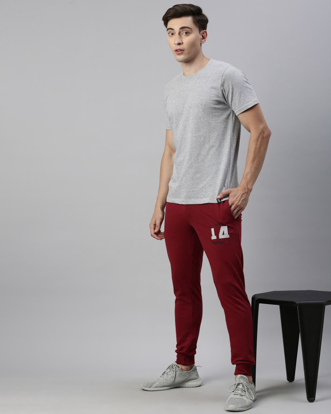 Buy Men's Maroon Embroidered Slim Fit Joggers for Men Maroon Online at ...