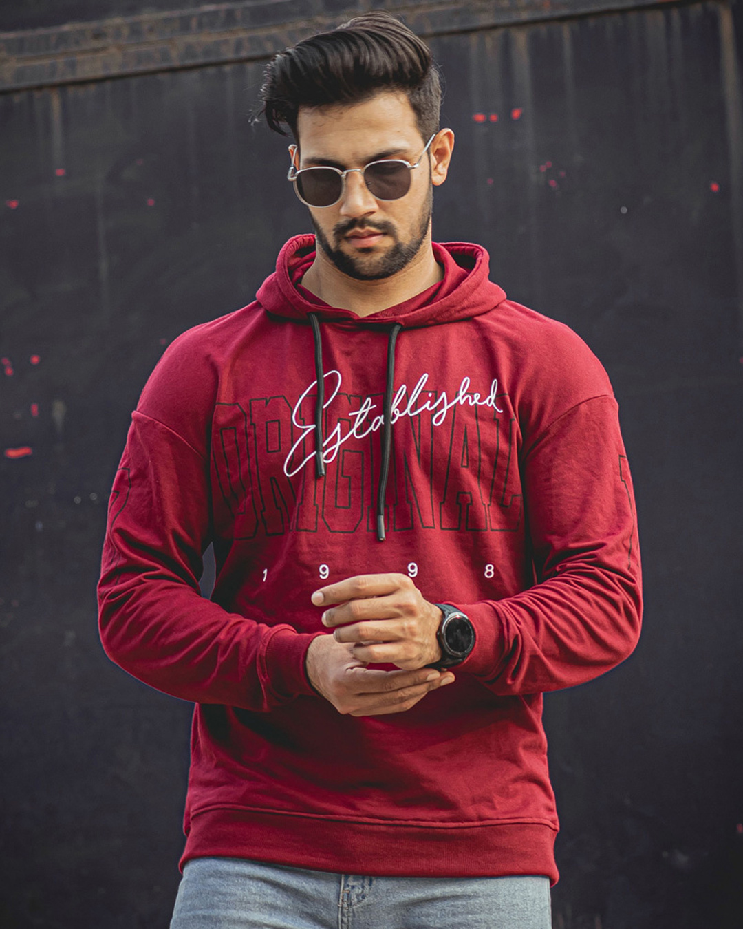 Buy Men's Maroon Established Cotton Blend Oversized Hoodie for Men Maroon Online at Bewakoof