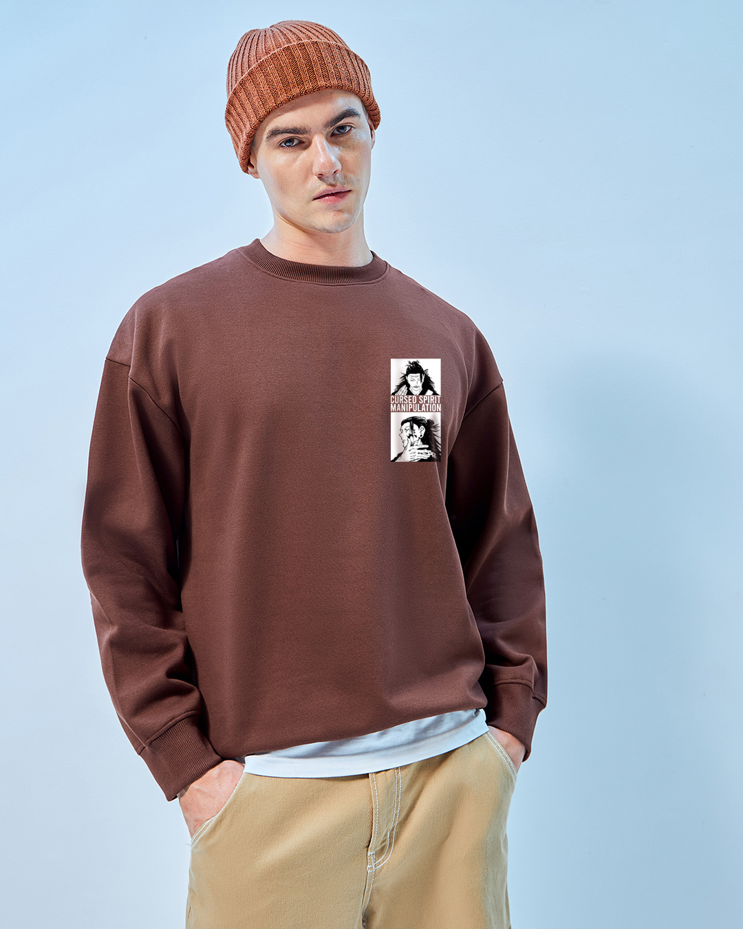 Shop Men's Brown Geto Graphic Printed Oversized Sweatshirt-Back