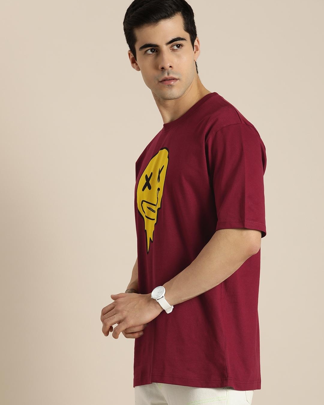 Shop Men's Maroon Graphic Printed Oversized T-shirt-Back