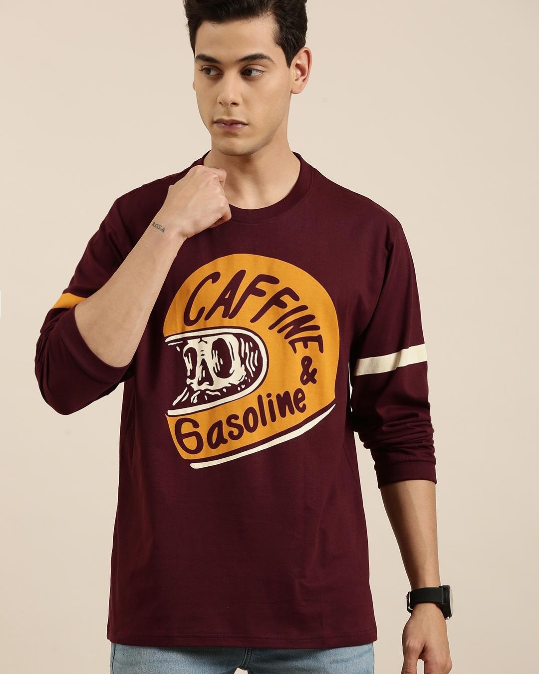 Shop Men's Maroon Graphic Printed Oversized T-shirt-Back
