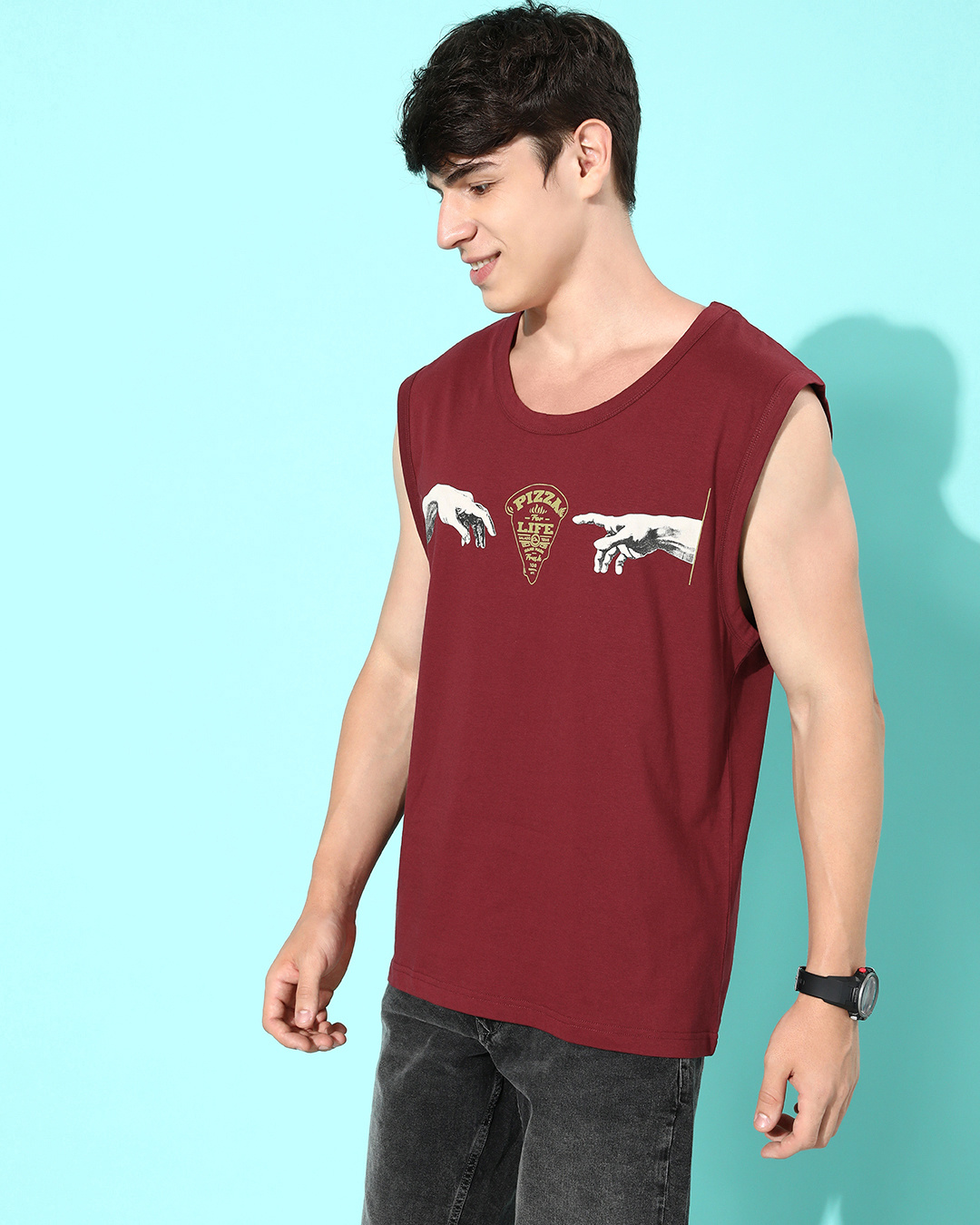 Buy Men S Maroon Graphic Printed Oversized Vest Online At Bewakoof