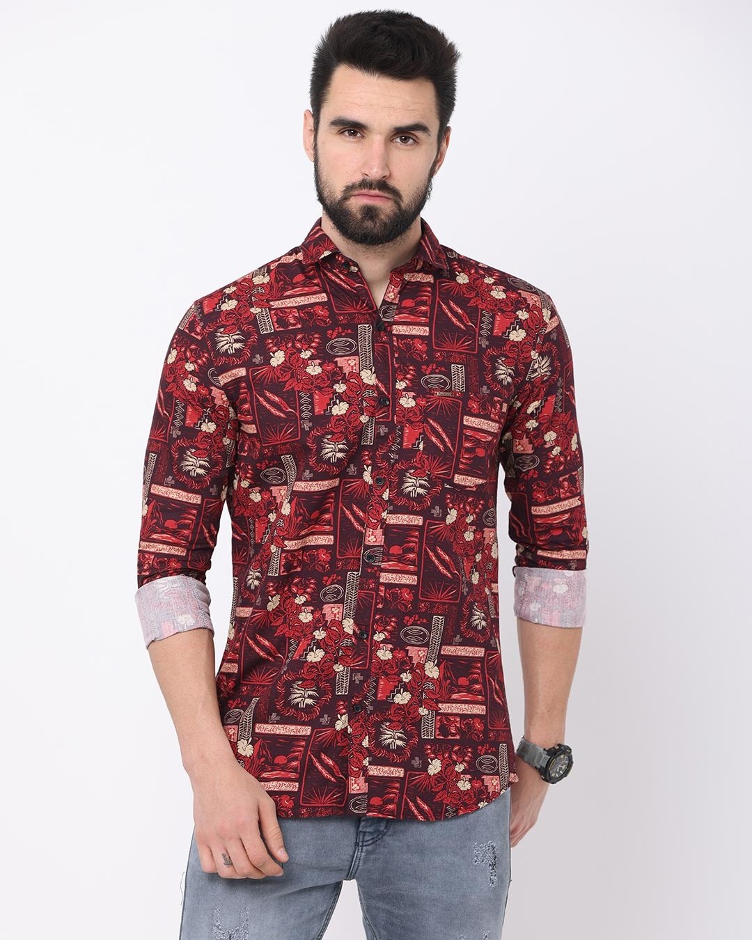 Buy Men's Maroon Graphic Printed Slim Fit Shirt For Men Maroon Online ...