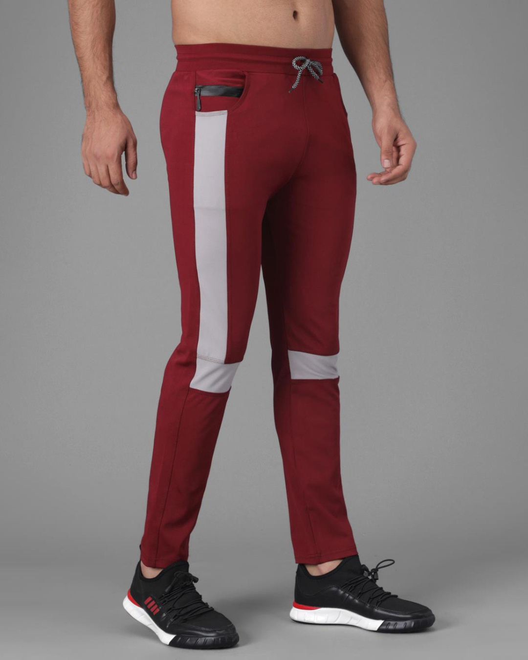 Shop Men's Maroon & Grey Color Block Relaxed Fit Track Pants-Back