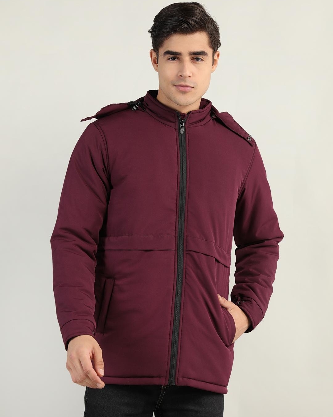 Buy Men's Maroon Hooded Puffer Jacket Online at Bewakoof