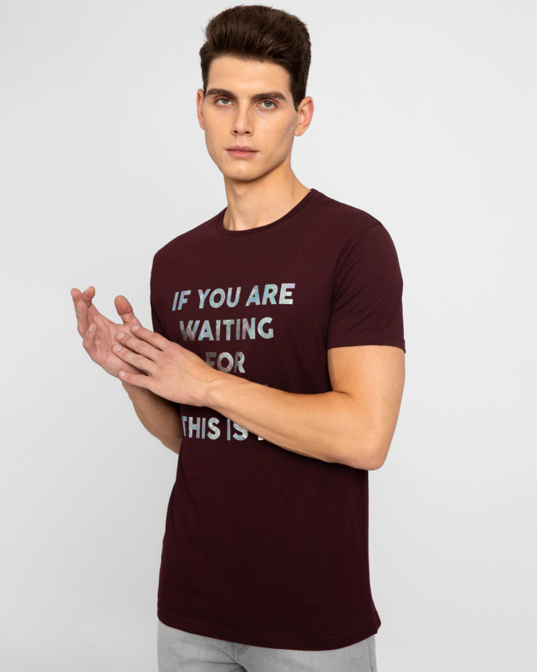 Shop Men's Maroon If You are  Waiting for Design This is It Typography Slim Fit T-shirt-Back