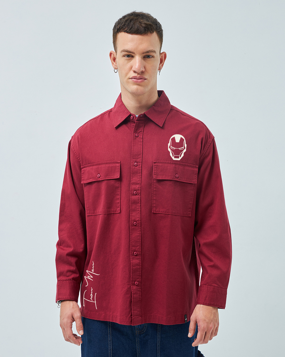 Shop Men's Maroon Iron Man Graphic Printed Oversized Shirt-Back