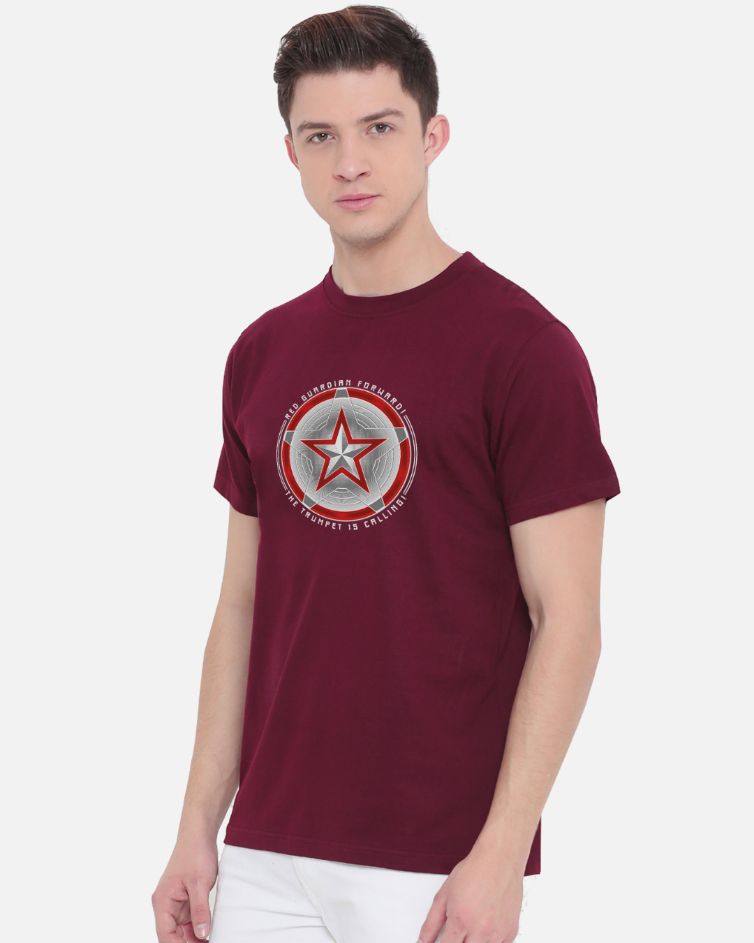 Shop Men's Maroon Marvel Guardian Shield Graphic Printed T-shirt-Back