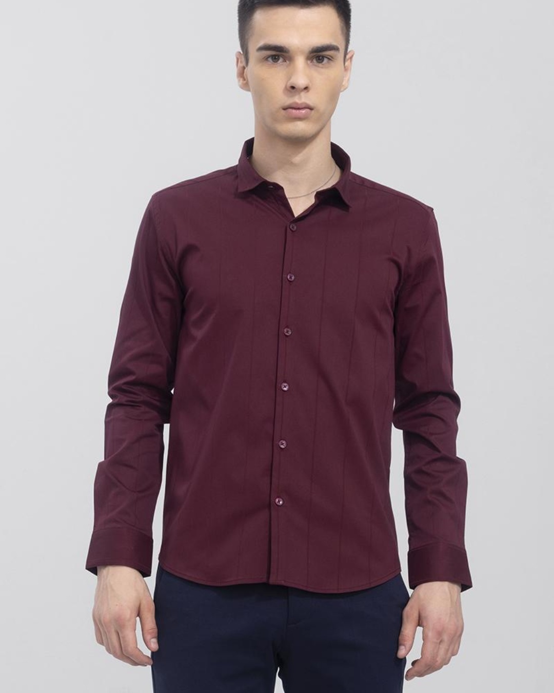 Shop Men's Maroon Minimal Striped Slim Fit Shirt-Back