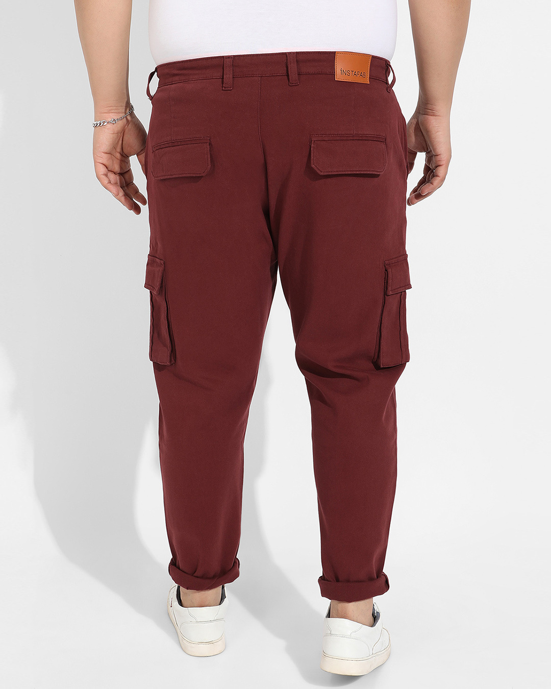 Shop Men's Maroon Oversized Plus Size Cargo Trousers-Back