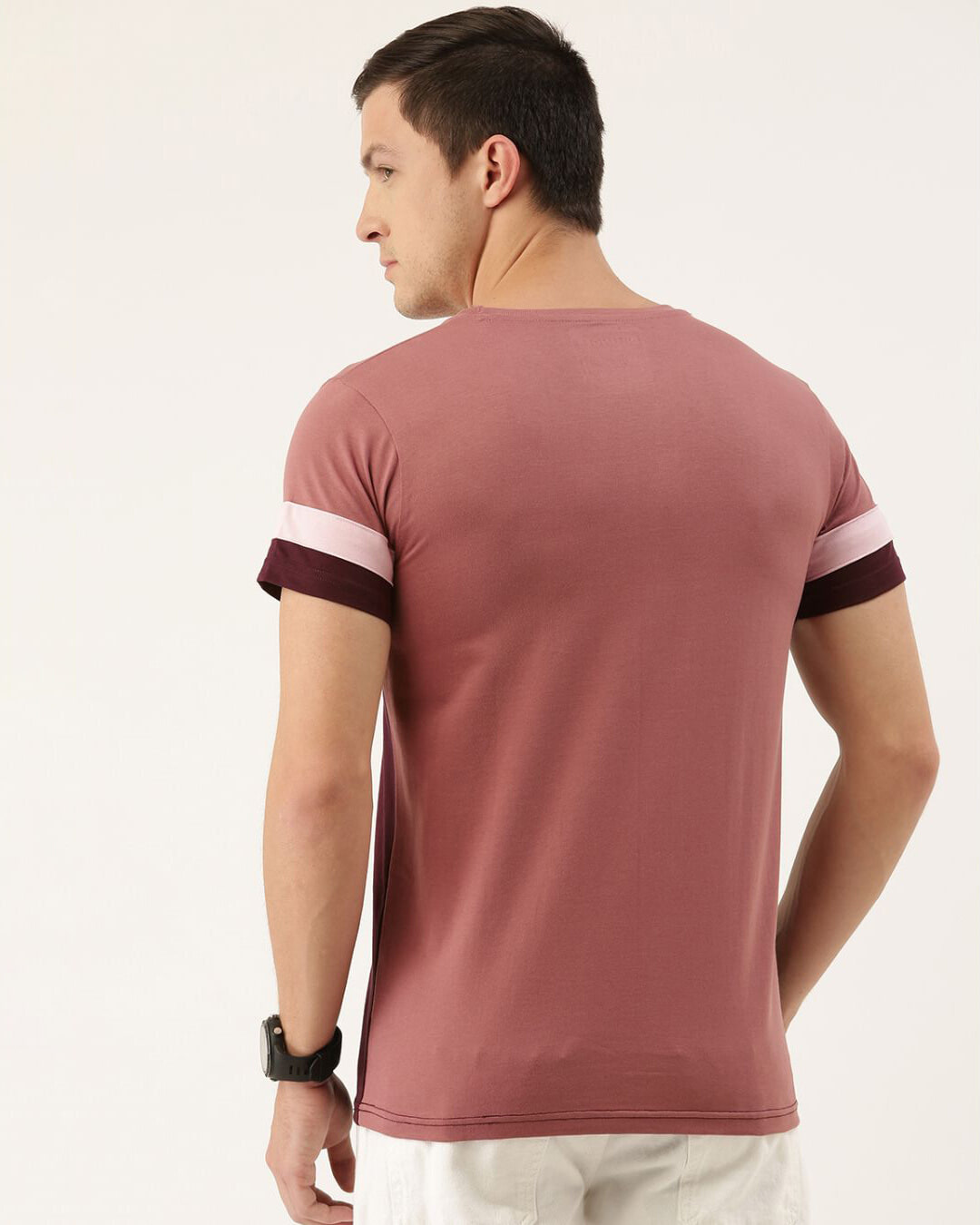 Shop Men's Maroon & Pink Colourblocked T-shirt-Back