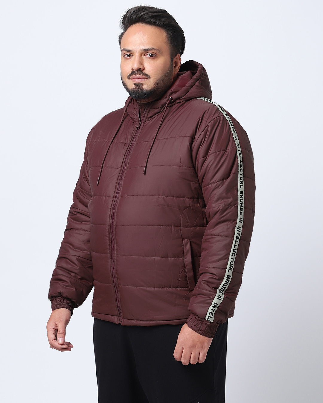 Shop Men's Maroon Plus Size Typography Puffer Jacket-Back