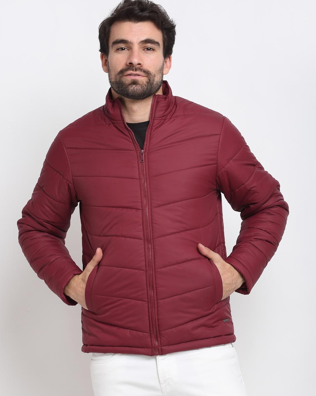 Buy Men's Maroon Puffer Jacket for Men Maroon Online at Bewakoof