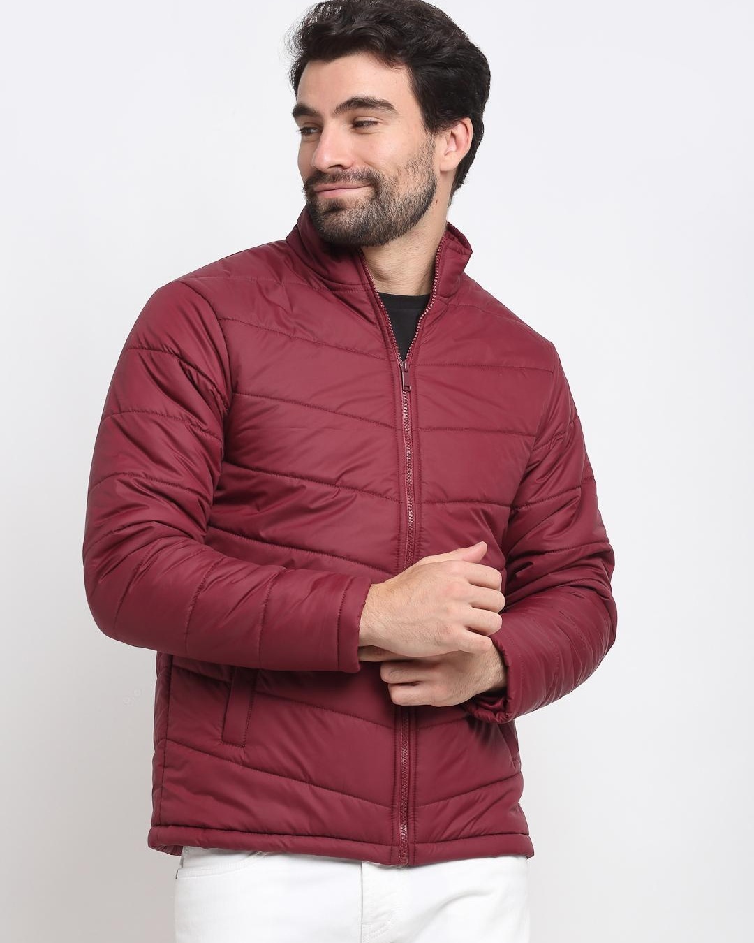 Shop Men's Maroon Puffer Jacket-Back