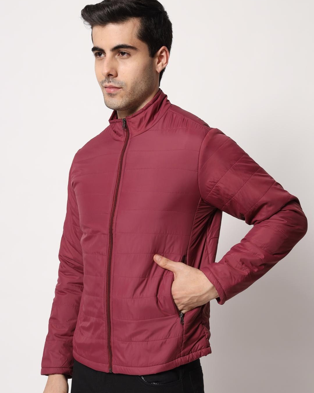 Shop Men's Maroon Puffer Jacket-Back