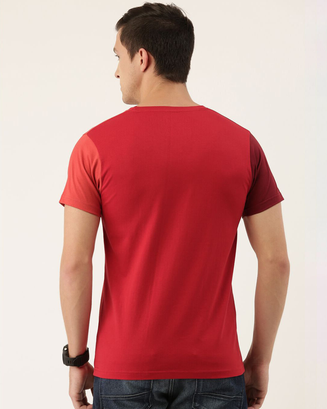 Shop Men's Maroon & Red Colourblocked T-shirt-Back