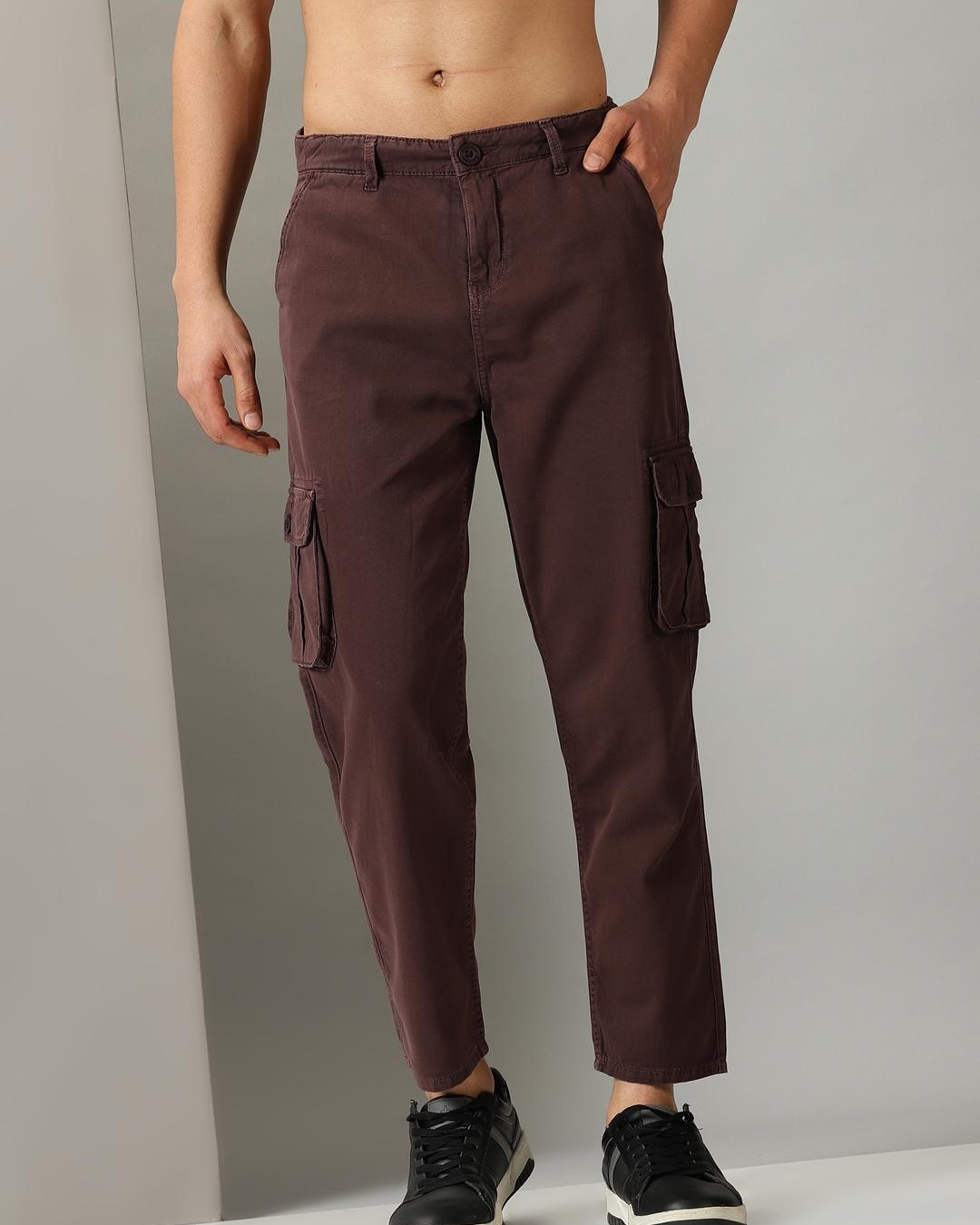 Buy Mens Maroon Relaxed Fit Cargo Trousers Online At Bewakoof 