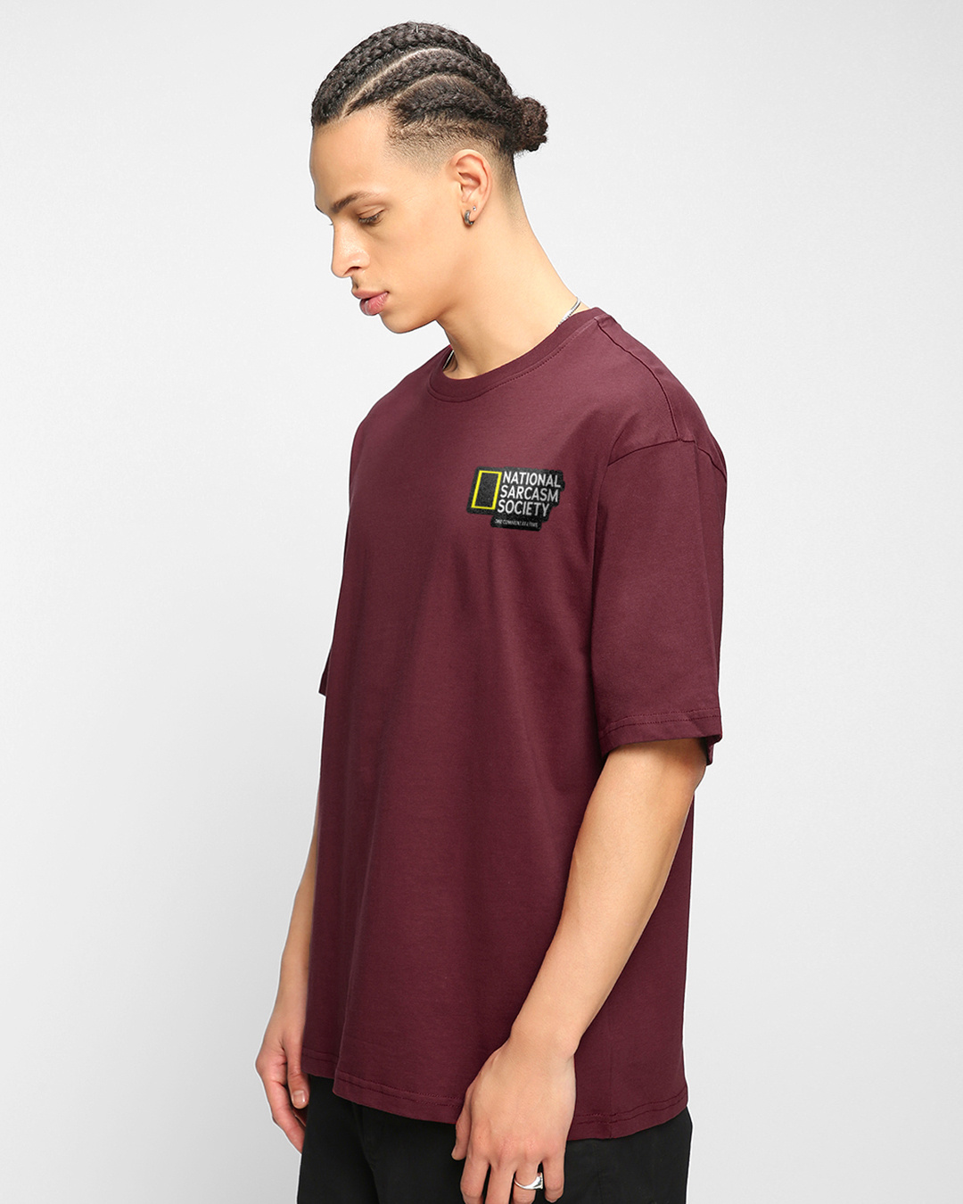 Shop Men's Maroon Sarcasm Society Typography Oversized T-shirt-Back