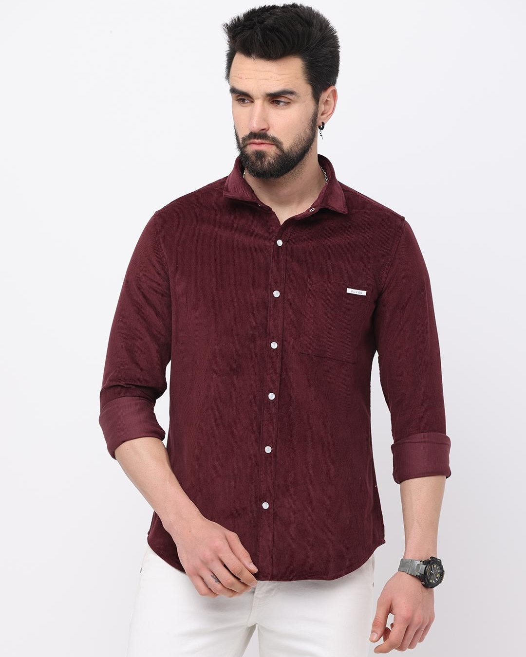 Buy Men's Maroon Slim Fit Corduroy Shirt for Men Maroon Online at Bewakoof