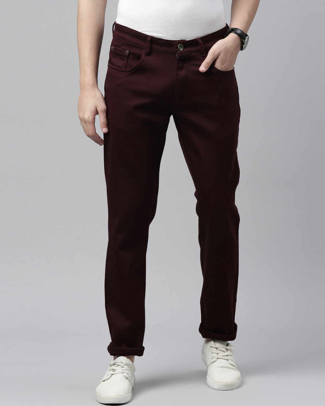 Buy Men's Maroon Slim Fit Mid-Rise Jeans for Men Maroon Online at Bewakoof